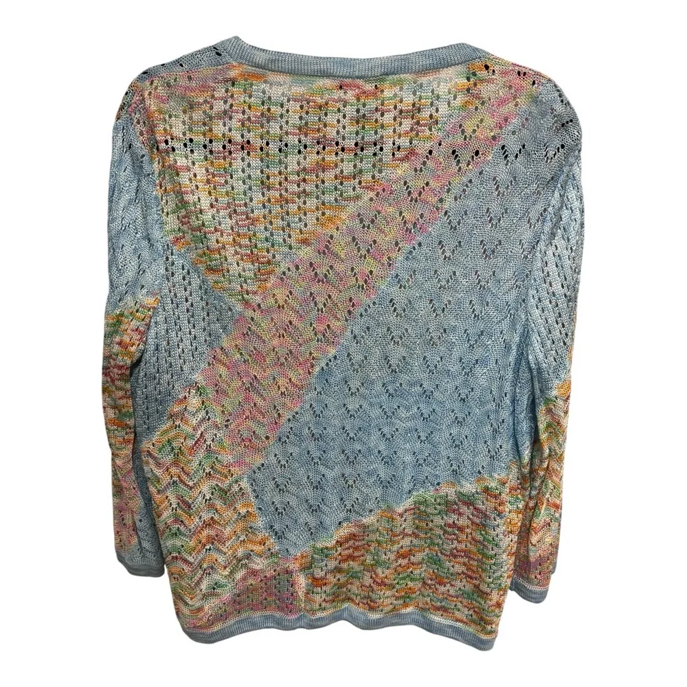 NWOT St John Sport Pastel Multicolor Open  Knit Luxury Cardigan Sz XL(L)